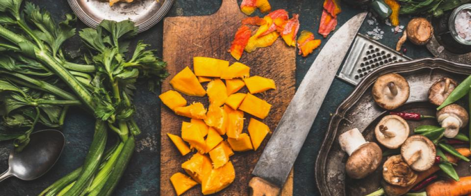 Fresh seasonal products in a basket promoting authentic sustainability food practices
