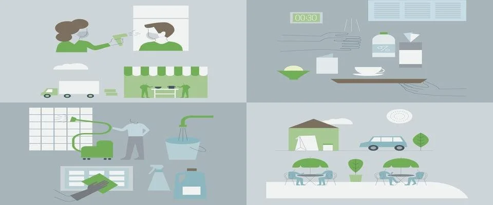 An infographic showing best practices for out-of-home operations, focusing on hygiene and service.