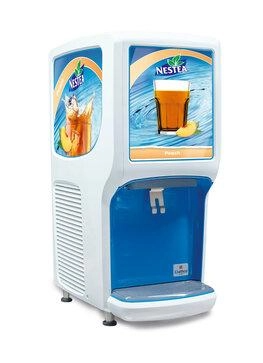 A beverage dispenser next to a clear glass filled with water, ready to serve refreshing drinks.