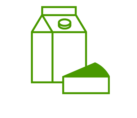 A carton of milk next to a slice of cheese on a clean surface, showcasing dairy products together.