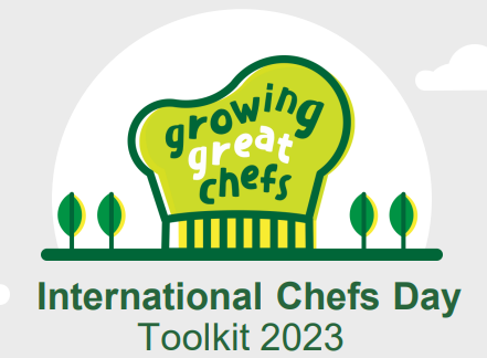 International Chefs Day Toolkit 2023 logo, showcasing a creative design with cooking symbols and bright hues