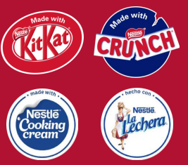 Image shows the logos of Nestlé, KITKAT along with the slogan &quot;THE POWER OF MADE WITH.&quot;