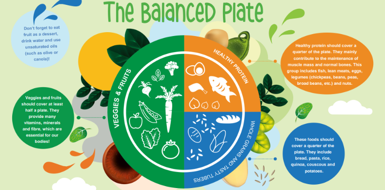 Infographic displaying a balanced plate concept.