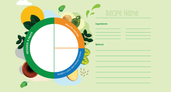Recipe card featuring a green background adorned with a vibrant green leaf design.