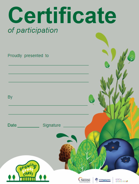 Participation certificate recognizing efforts in the food garden initiative.