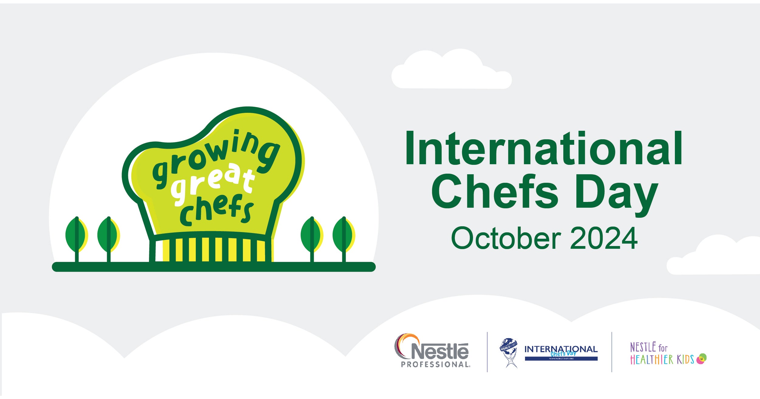 Logo for International Chefs Day featuring a green background.
