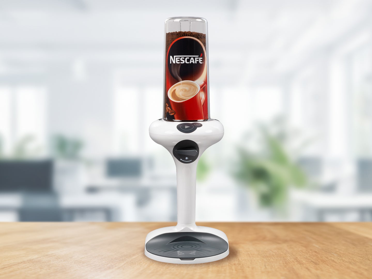 A coffee machine with a steaming cup of coffee placed on top, showcasing its sleek design and functionality.