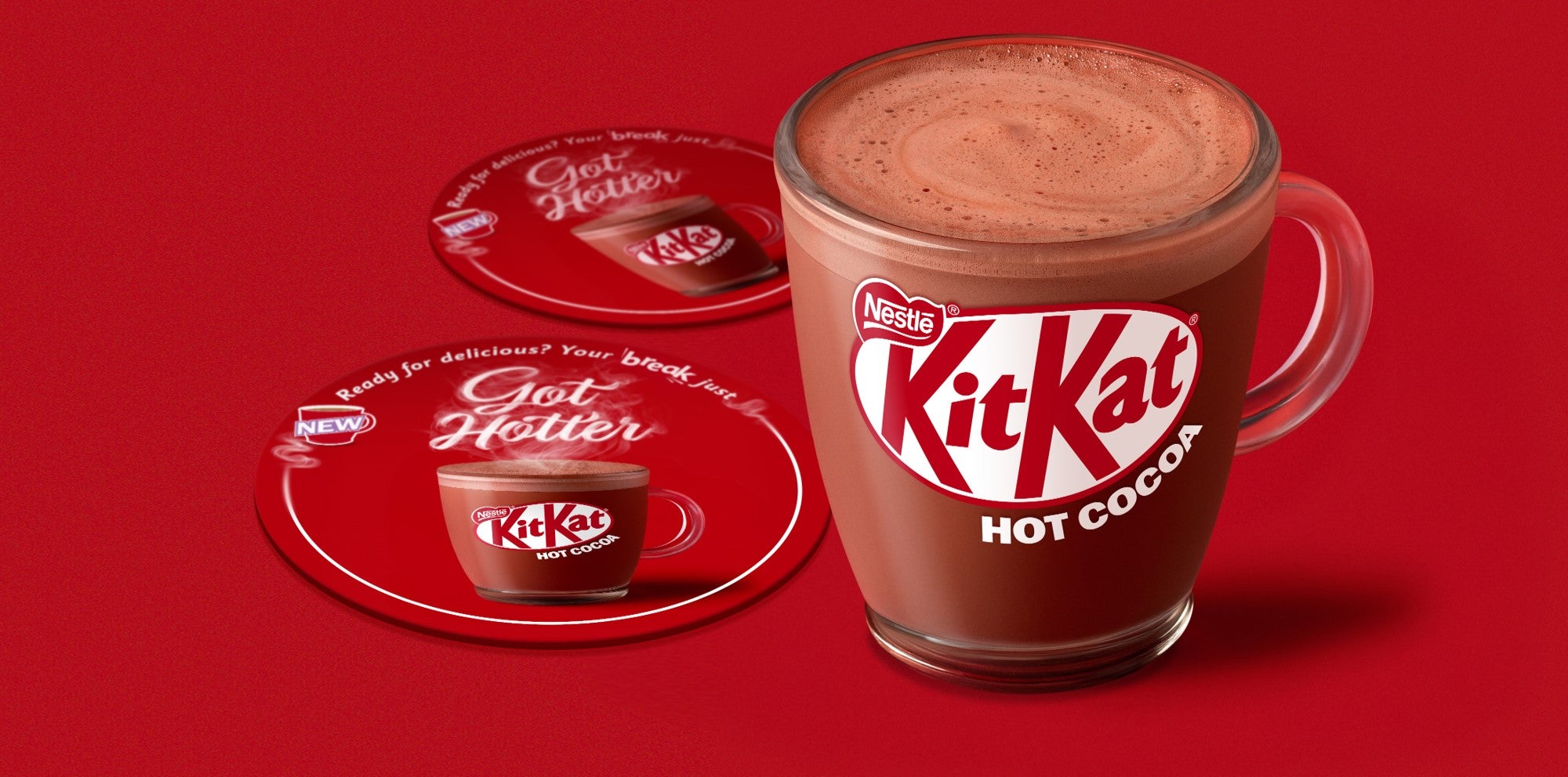 KitKat Have a Break hot cocoa cup with chocolate pieces on top