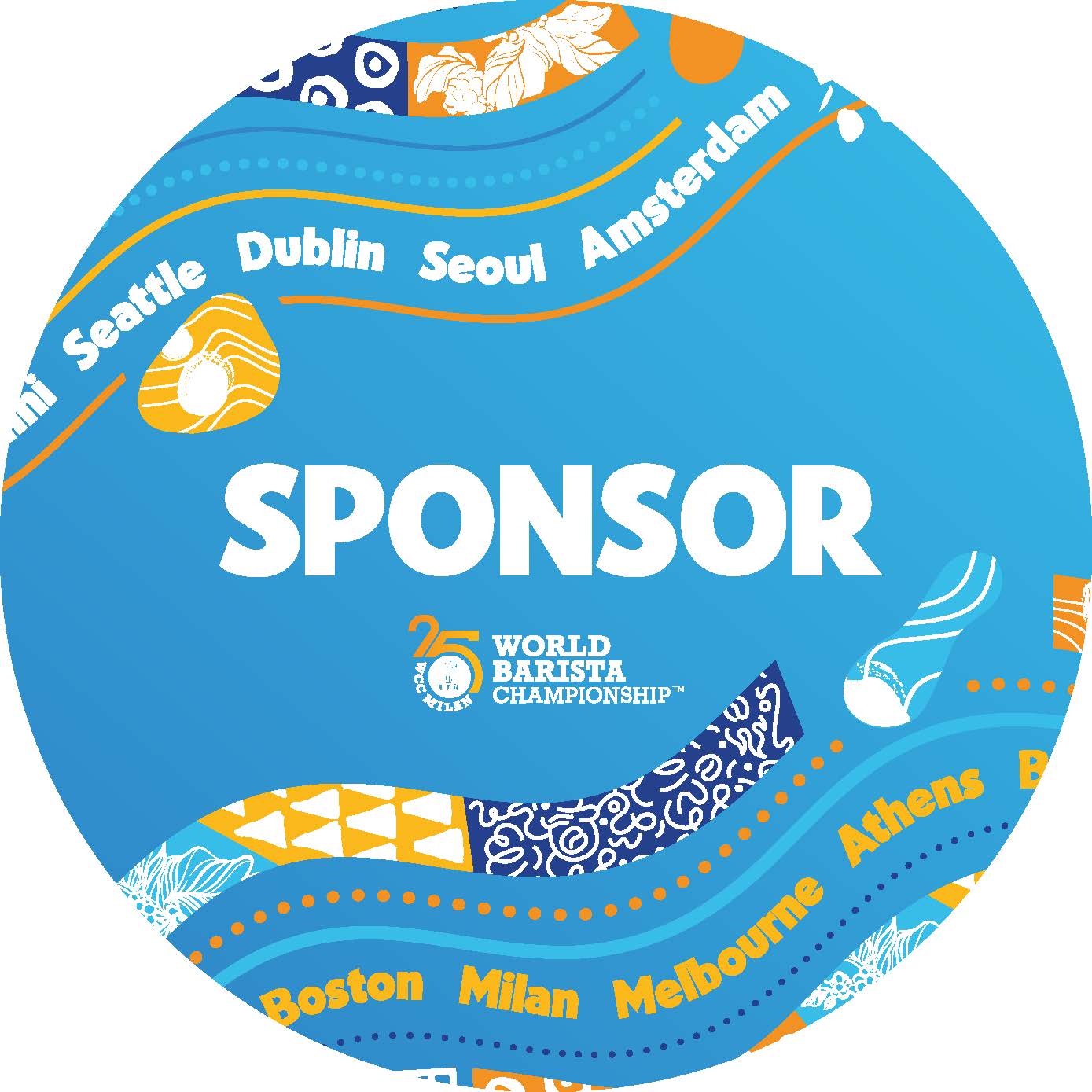 Sponsor logo displayed on a circular background for the 2025 World Barista Championship in Milano