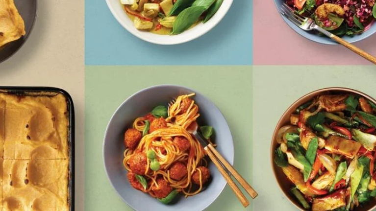 Various foods displayed on plates, showcasing different cuisines and vibrant ingredients.