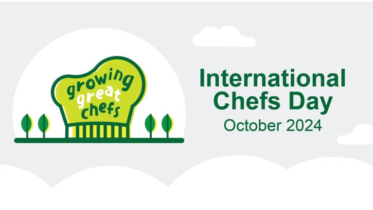 International Chefs Day logo with green leaves and a tree.