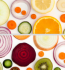 A colorful assortment of fruits and vegetables displayed in a creative collage format.