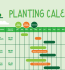 Planting calendar featuring illustrations of plants and fruits, organized by planting seasons.