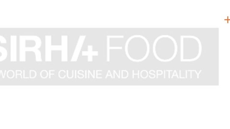 Sirha Food Exhibition banner in grey and white
