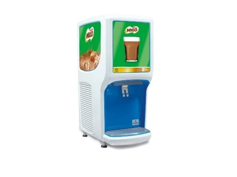 A vending machine filled with drinks, topped with one drink for easy access.