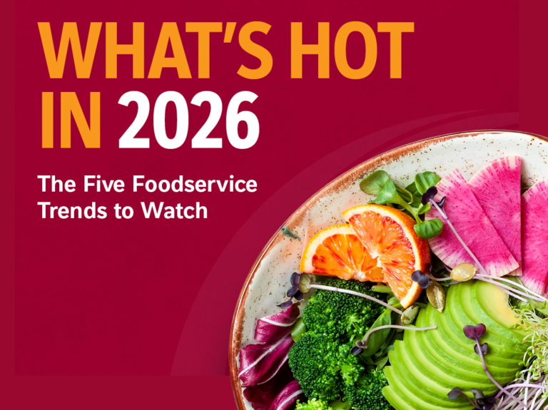 Plate with colorful variety of the fruits and vegetables describing the 2026 food trends